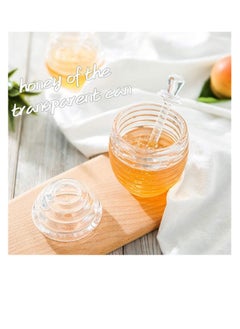 SYOSI Honey Jar, 265ml Transparent Honey Bottle Sealed Honey Pot Beehive shaped Jam Jar Honeycomb Pattern with Dipper Stick, for Home Kitchen Storing and Dispensing Honey and Syrup  - Image 3