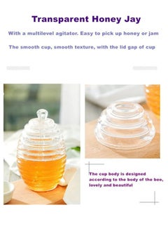 SYOSI Honey Jar, 265ml Transparent Honey Bottle Sealed Honey Pot Beehive shaped Jam Jar Honeycomb Pattern with Dipper Stick, for Home Kitchen Storing and Dispensing Honey and Syrup  - Image 5