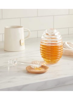 SYOSI Honey Jar, 265ml Transparent Honey Bottle Sealed Honey Pot Beehive shaped Jam Jar Honeycomb Pattern with Dipper Stick, for Home Kitchen Storing and Dispensing Honey and Syrup  - Image 4