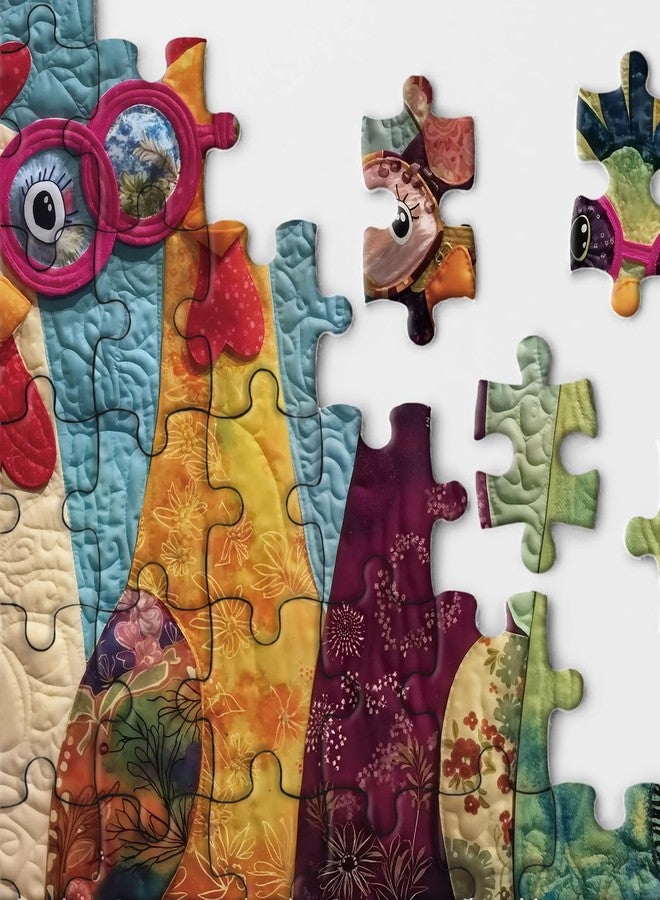 BBOLDIN Funny Chicken Puzzles for Adults 1000 Pieces, Colorful Quilt Rooster Jigsaw Puzzle Animal, Vintage Embroidery Patchwork Art Puzzle - Image 3