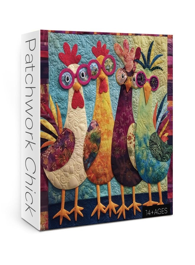 BBOLDIN Funny Chicken Puzzles for Adults 1000 Pieces, Colorful Quilt Rooster Jigsaw Puzzle Animal, Vintage Embroidery Patchwork Art Puzzle - Image 1