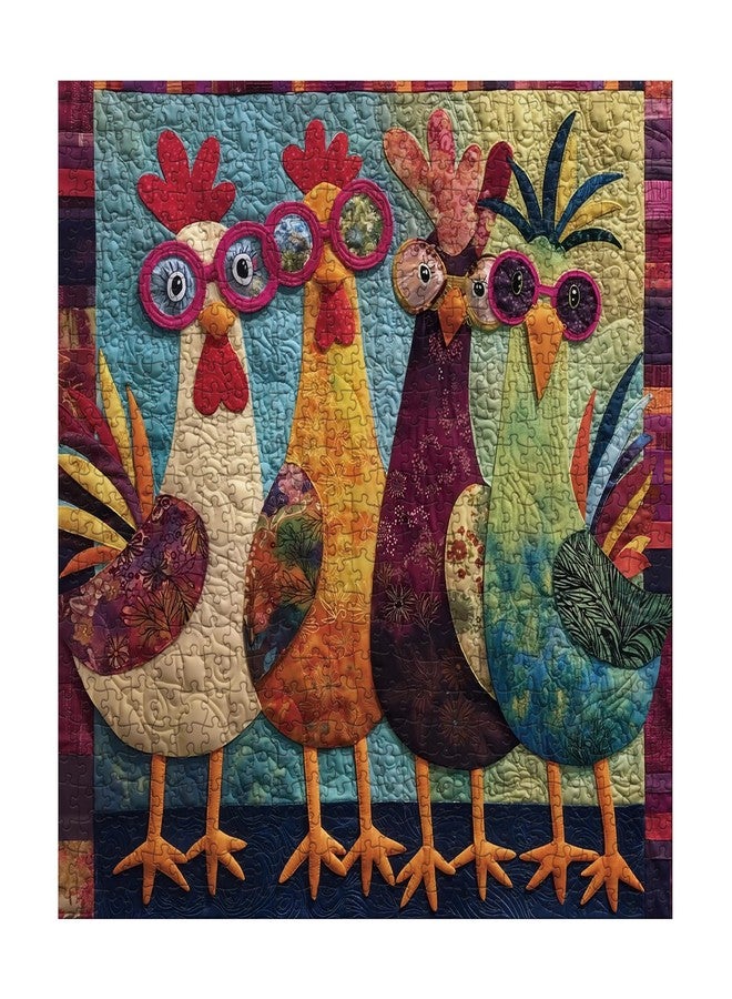 BBOLDIN Funny Chicken Puzzles for Adults 1000 Pieces, Colorful Quilt Rooster Jigsaw Puzzle Animal, Vintage Embroidery Patchwork Art Puzzle - Image 2