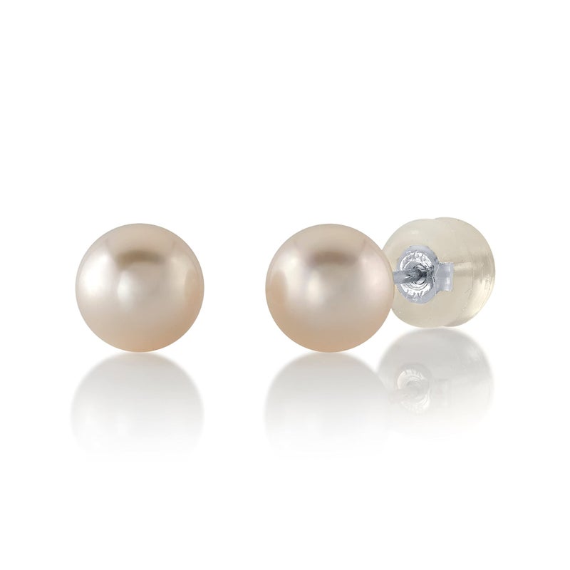 THE PEARL SOURCE 6.5-7.0mm White Japanese Akoya Real Pearl Earrings for Women - 14k Gold Stud Pearl Earrings | Hypoallergenic Earrings with Genuine Cultured Pearls - Image 1