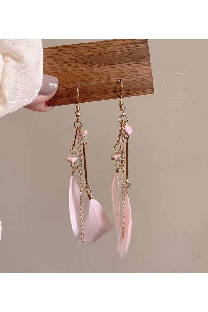 Goolsky Bohemian Multi-Color Chain Feather Earrings – Long Statement Dangle Jewelry for Women - Image 1