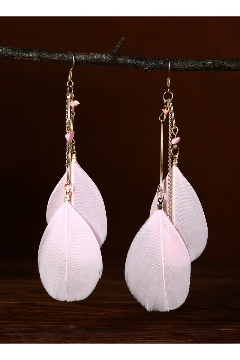 Goolsky Bohemian Multi-Color Chain Feather Earrings – Long Statement Dangle Jewelry for Women - Image 2