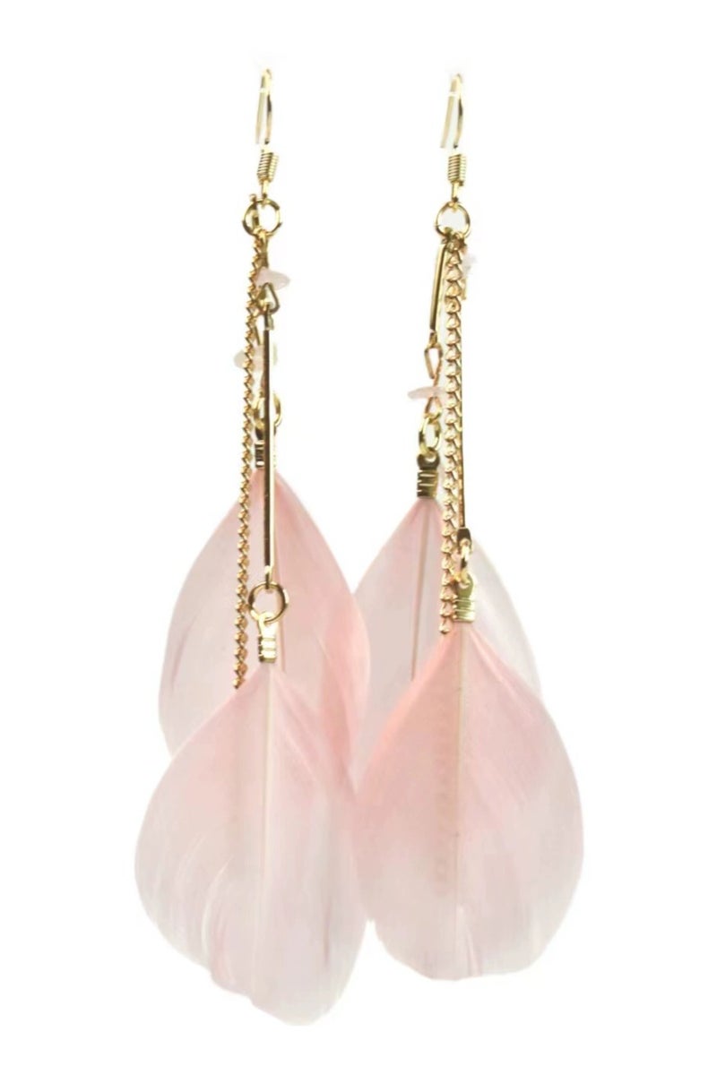 Goolsky Bohemian Multi-Color Chain Feather Earrings – Long Statement Dangle Jewelry for Women - Image 3