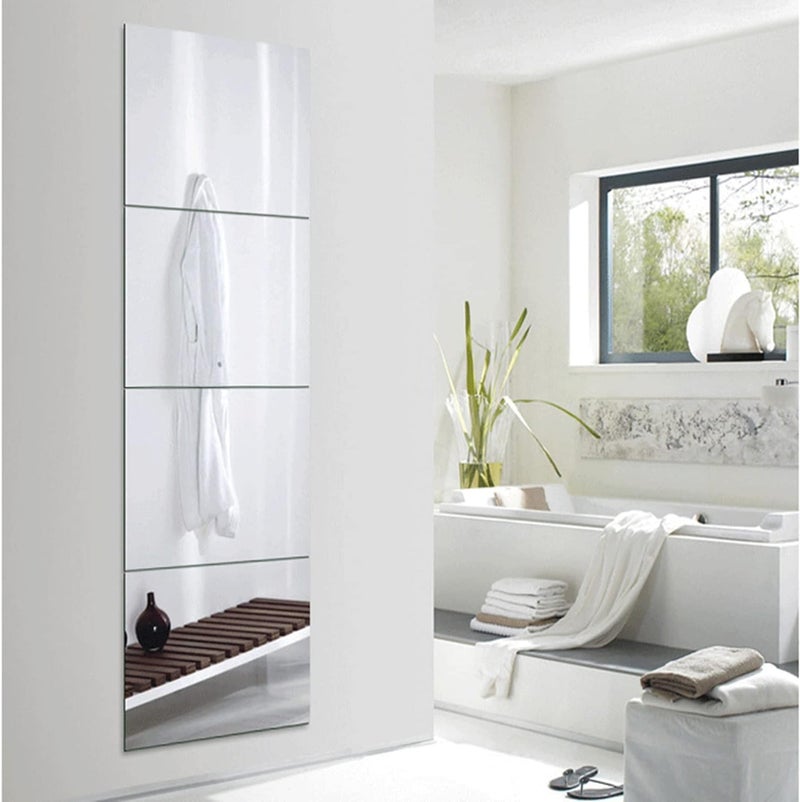 DH Full Length Mirror Tile-8Inch 4PCS fameless Glass Wall Mirror Panel,with Strong Adhesive Tape Free Assembly Paste Home Mirrors - Image 1