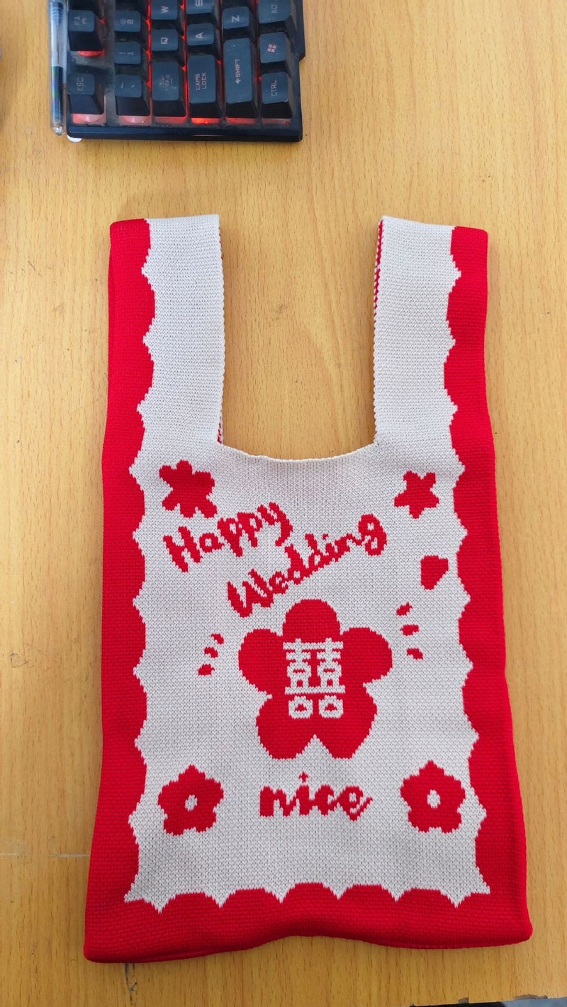 Wedding Festive Accompanying Gift Knitted Bag Hand Bag Flying Woven Bag Wrist Bag Gift Bag New Year Vest Bucket Bag - Image 1