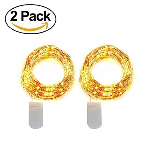 XERGY 20 LED 2 Meter Long Battery Powered Decoration Starry String Lights Operated by 2xCR2032 with Large Beads Copper Wire for DIY Diwali Lights for Decoration for Home (Warm White) - Pack of 2 - Image 2