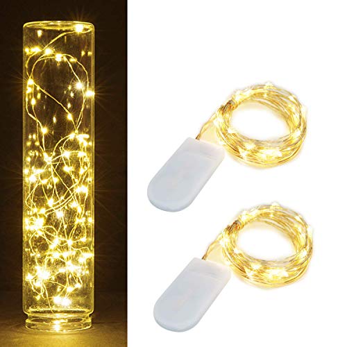 XERGY 20 LED 2 Meter Long Battery Powered Decoration Starry String Lights Operated by 2xCR2032 with Large Beads Copper Wire for DIY Diwali Lights for Decoration for Home (Warm White) - Pack of 2 - Image 1