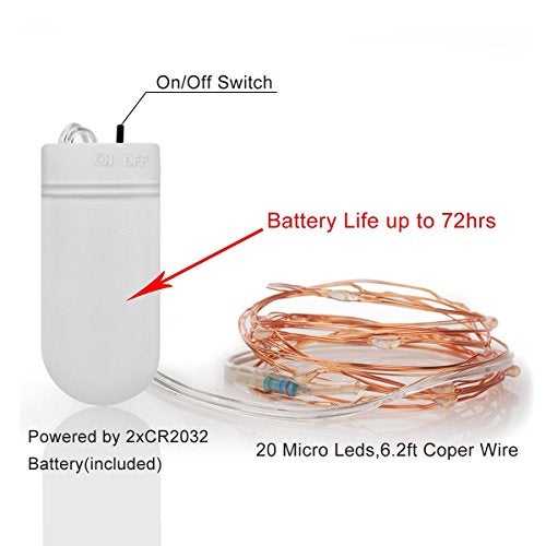 XERGY 20 LED 2 Meter Long Battery Powered Decoration Starry String Lights Operated by 2xCR2032 with Large Beads Copper Wire for DIY Diwali Lights for Decoration for Home (Warm White) - Pack of 2 - Image 4