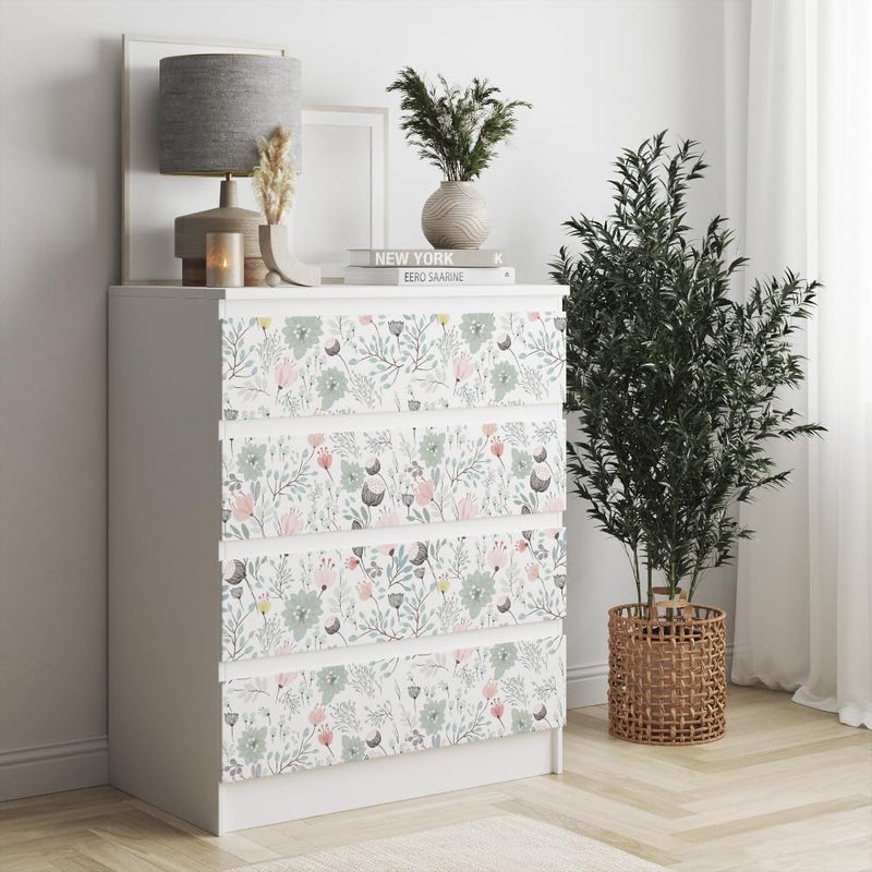 GERRIT 17.7"*118" Pastoral Floral Wallpaper Peel and Stick Pink Green Vinyl Wall Paper for Bedroom Nursery Removable Wallpaper Floral Contact Paper for Cabinets Drawers Self Adhesive Flower Wall Mural - Image 3