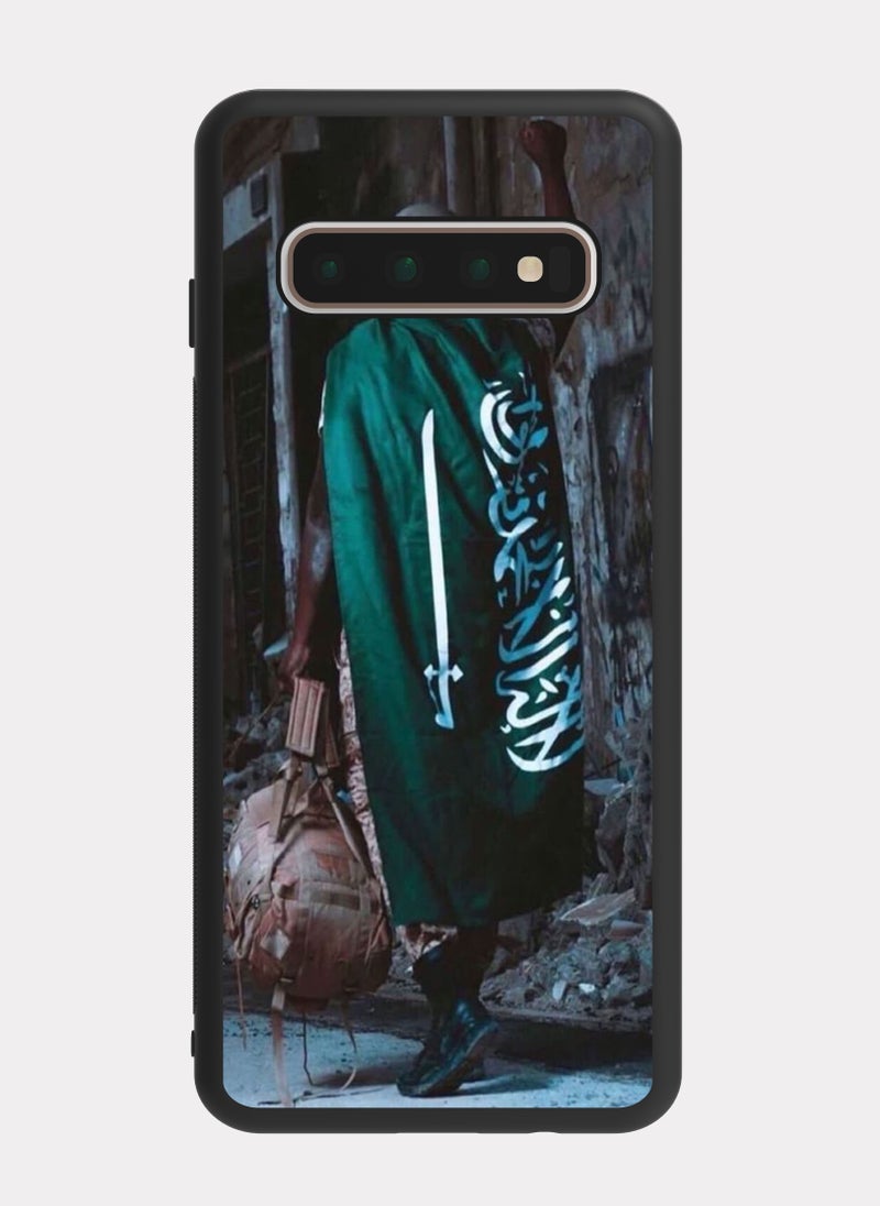 PXLAAT Samsung Galaxy S10 Plus case cover Saudi Soldier with Flag - Image 1