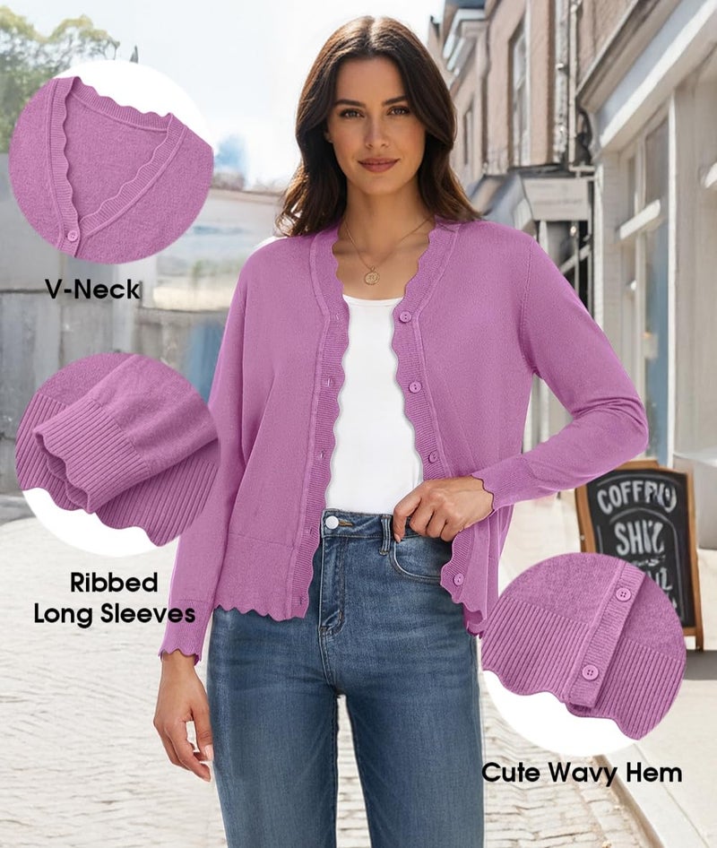 GRECERELLE Women's Long Sleeve Button Down Cardigan V-Neck Lightweight Fall Shrug Sweaters, Purple Gray, Medium - Image 5