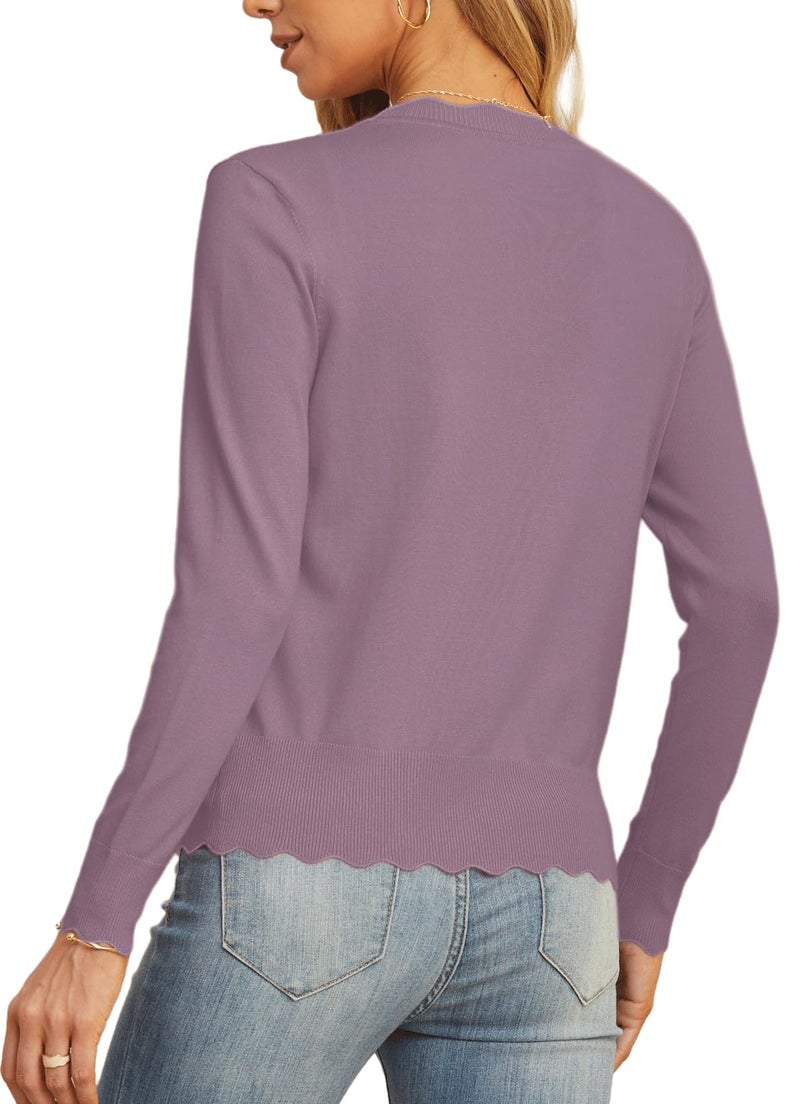 GRECERELLE Women's Long Sleeve Button Down Cardigan V-Neck Lightweight Fall Shrug Sweaters, Purple Gray, Medium - Image 4