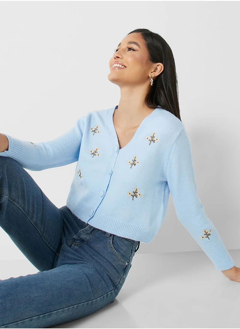 Ginger Floral Printed Cropped Cardigan