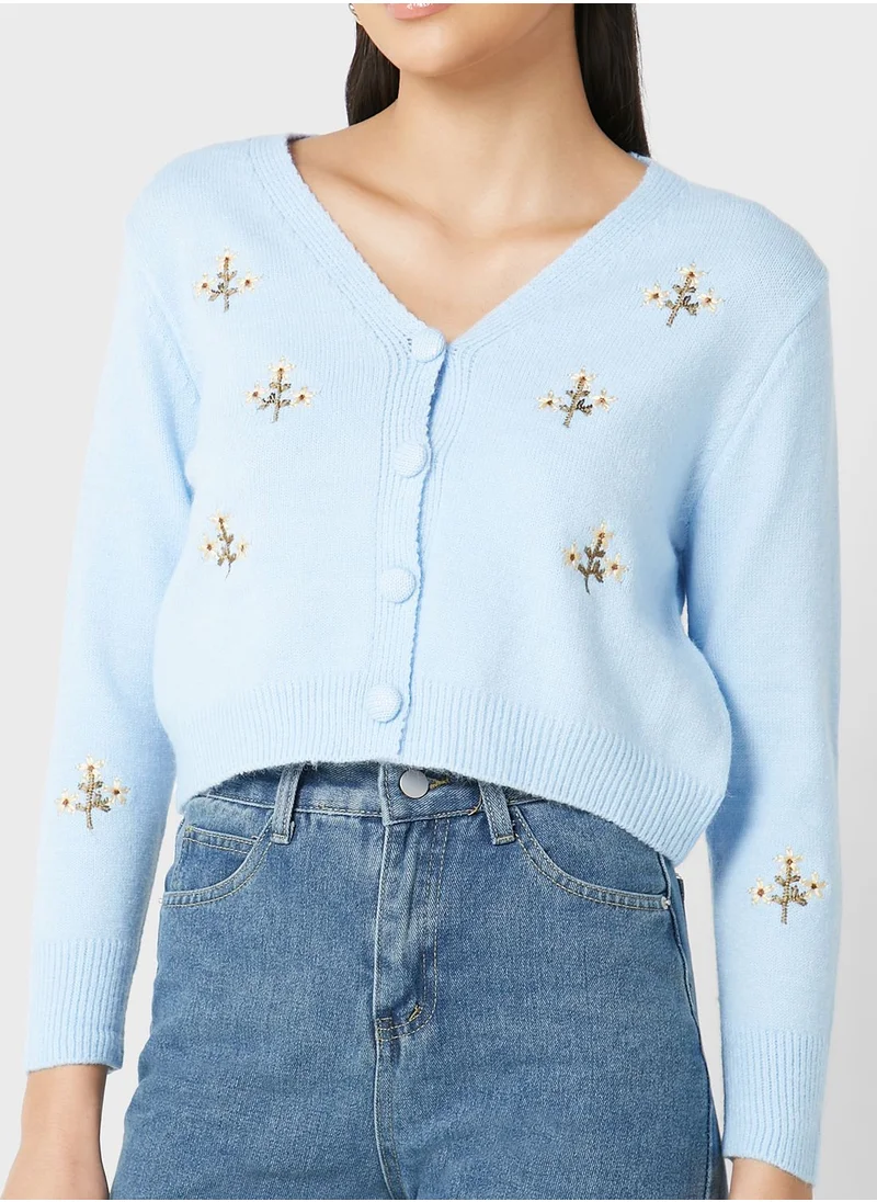 Ginger Floral Printed Cropped Cardigan