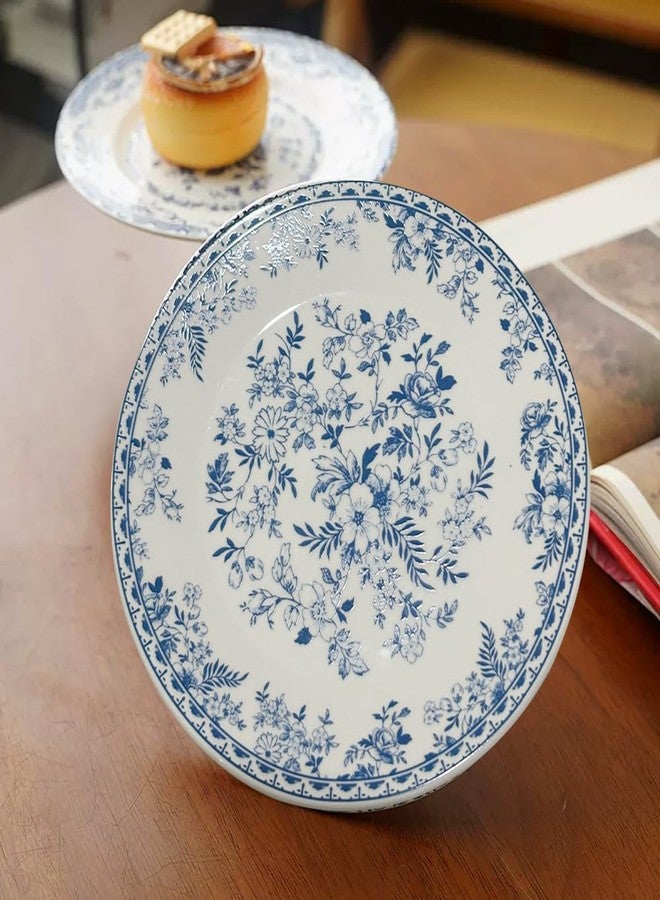 EHERDM Vintage Ceramic Cake Stand Small 7 Inch Round Dessert Cupcakes Donuts Fruit Display Stand Blue and White Floral Porcelain Wooden Pedestal Dessert Stand for Wedding Birthday Party elegant Jewelry Tray - Image 4