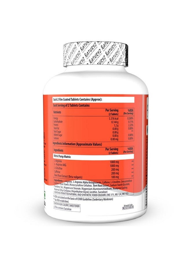 NATURYZ Nitric Pump 2500 Mg Extra Strength L-Arginine | L Citrulline | Caffeine | Boosts Stamina | Energy | Increases Blood Flow | Improves Performance | Ideal Pre-workout Supplement - 90 Tablets - Image 2