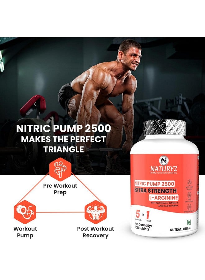 NATURYZ Nitric Pump 2500 Mg Extra Strength L-Arginine | L Citrulline | Caffeine | Boosts Stamina | Energy | Increases Blood Flow | Improves Performance | Ideal Pre-workout Supplement - 90 Tablets - Image 5