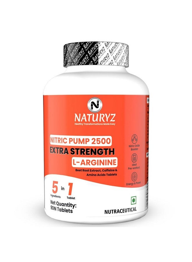 NATURYZ Nitric Pump 2500 Mg Extra Strength L-Arginine | L Citrulline | Caffeine | Boosts Stamina | Energy | Increases Blood Flow | Improves Performance | Ideal Pre-workout Supplement - 90 Tablets - Image 1