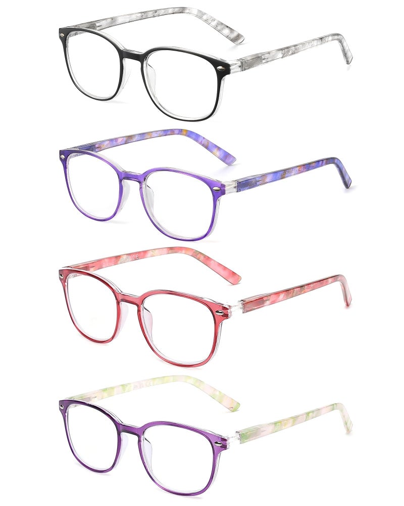 مجموعة نظارات القراءة JM من 4 قطع نظارات للرجال والنساء بجودة عالية مع مفصلات زنبركية للقراءة 125 لون مختلط