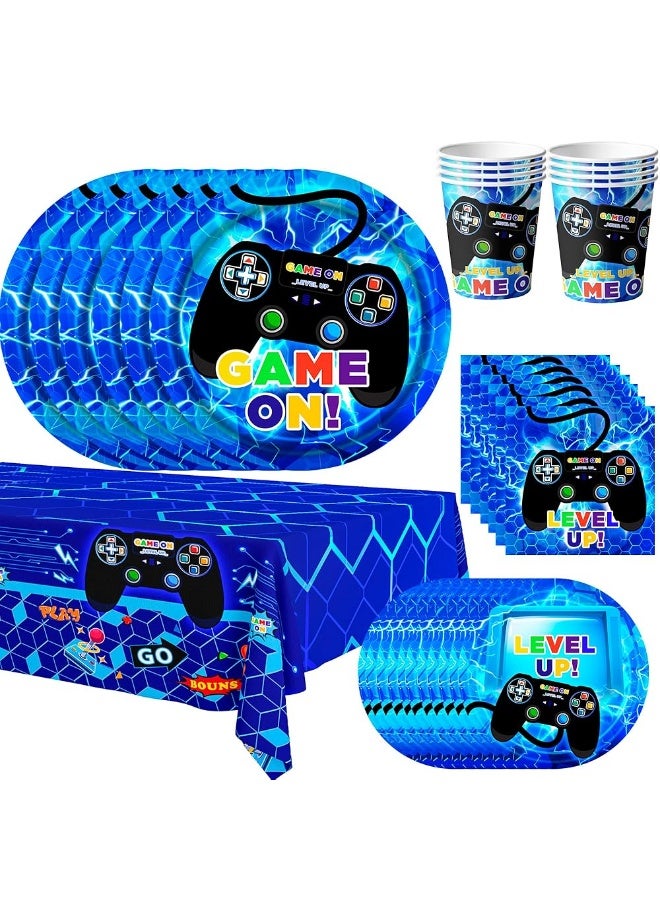 Video Game Birthday Disposable Party Tableware for 16 Guests, Gamer Birthday Decorations Set Games Party Supplies - Image 1