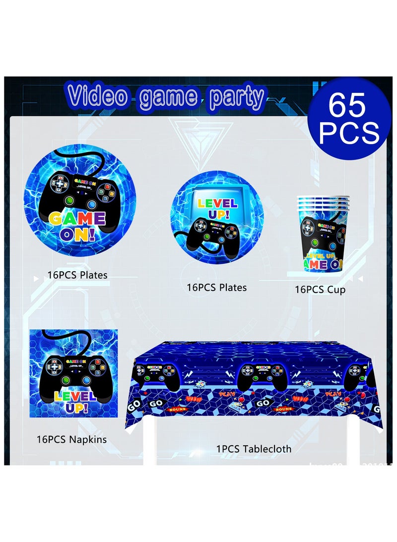 Video Game Birthday Disposable Party Tableware for 16 Guests, Gamer Birthday Decorations Set Games Party Supplies - Image 2