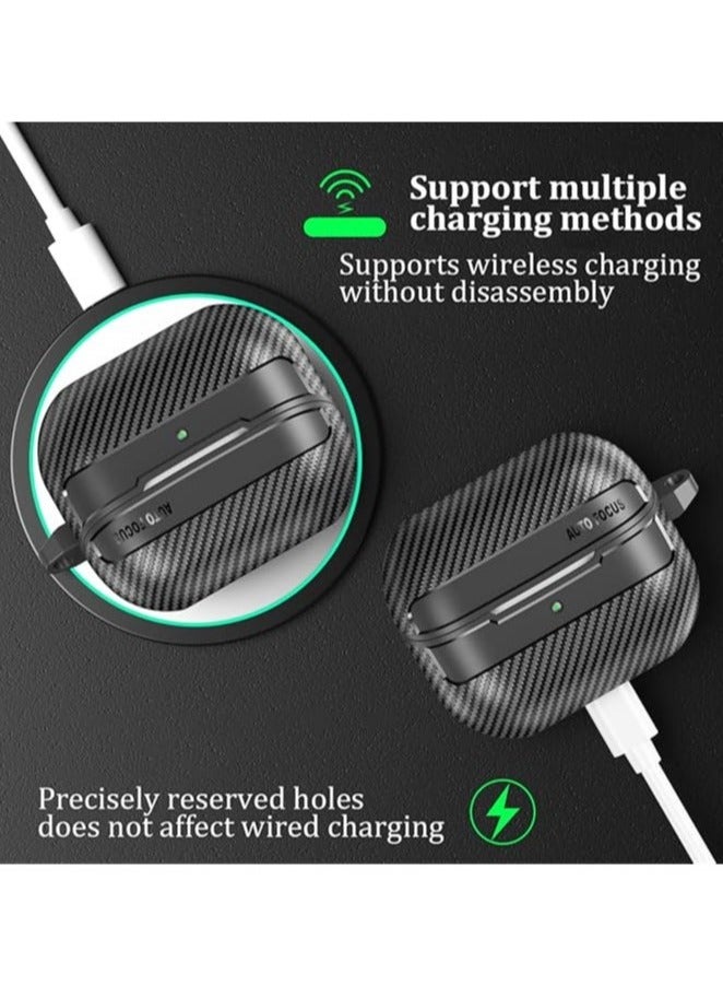 Case Compatible with Samsung Galaxy Buds3/Buds3 Pro with Keychain, Carbon Fiber Armor Shockproof Wireless Charging Protective Cover - Image 5