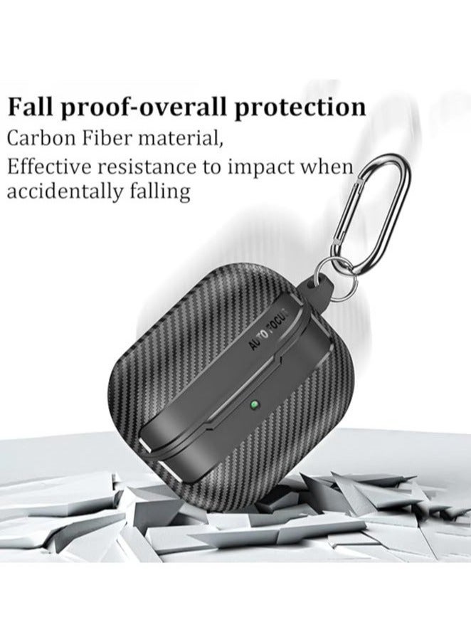 Case Compatible with Samsung Galaxy Buds3/Buds3 Pro with Keychain, Carbon Fiber Armor Shockproof Wireless Charging Protective Cover - Image 3