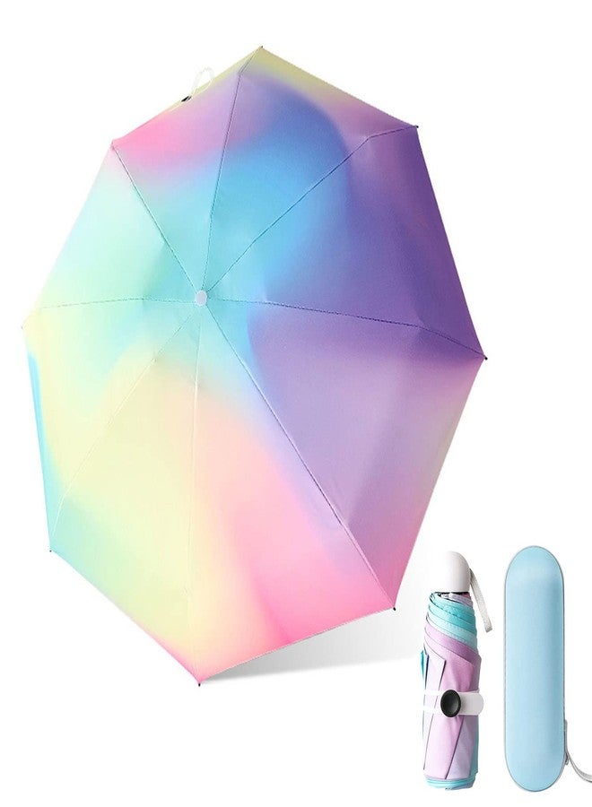 YumSur Mini Travel Sun & Rain Umbrella, Small UV Compact Folding Umbrella with Case 8 Ribs Anti-UV Lightweight Umbrella - Image 1