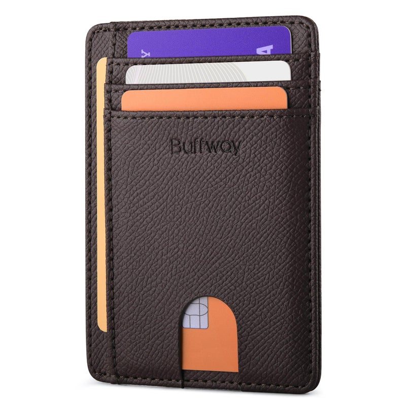 Buffway Slim Minimalist Front Pocket RFID Blocking Leather Wallets for Men and Women - Galaxy Coffee - Image 1