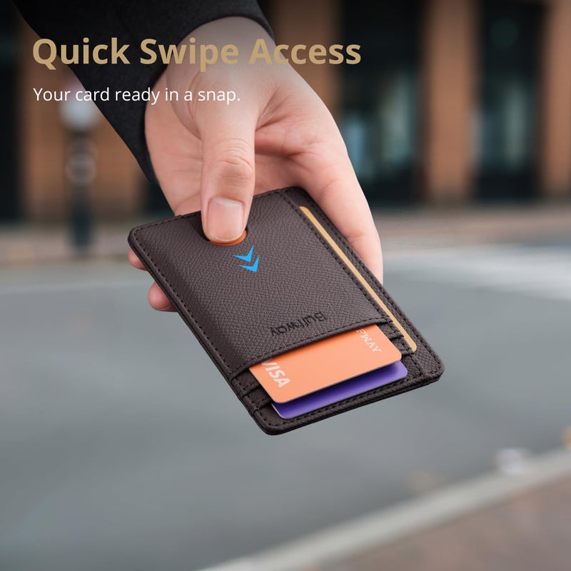 Buffway Slim Minimalist Front Pocket RFID Blocking Leather Wallets for Men and Women - Galaxy Coffee - Image 4