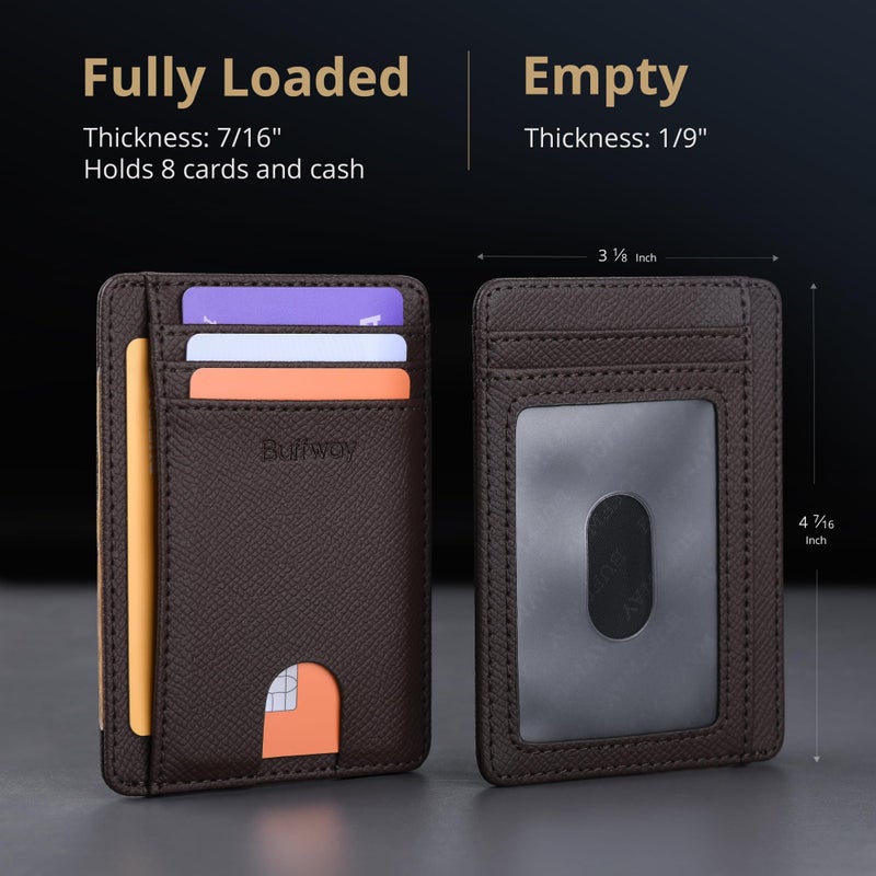 Buffway Slim Minimalist Front Pocket RFID Blocking Leather Wallets for Men and Women - Galaxy Coffee - Image 5