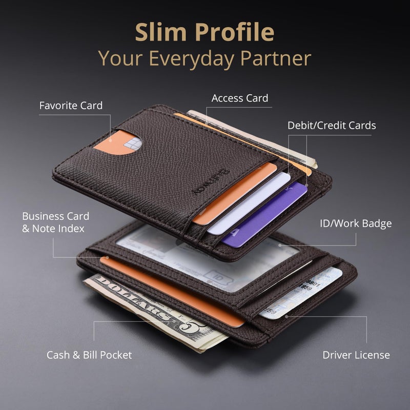 Buffway Slim Minimalist Front Pocket RFID Blocking Leather Wallets for Men and Women - Galaxy Coffee - Image 3