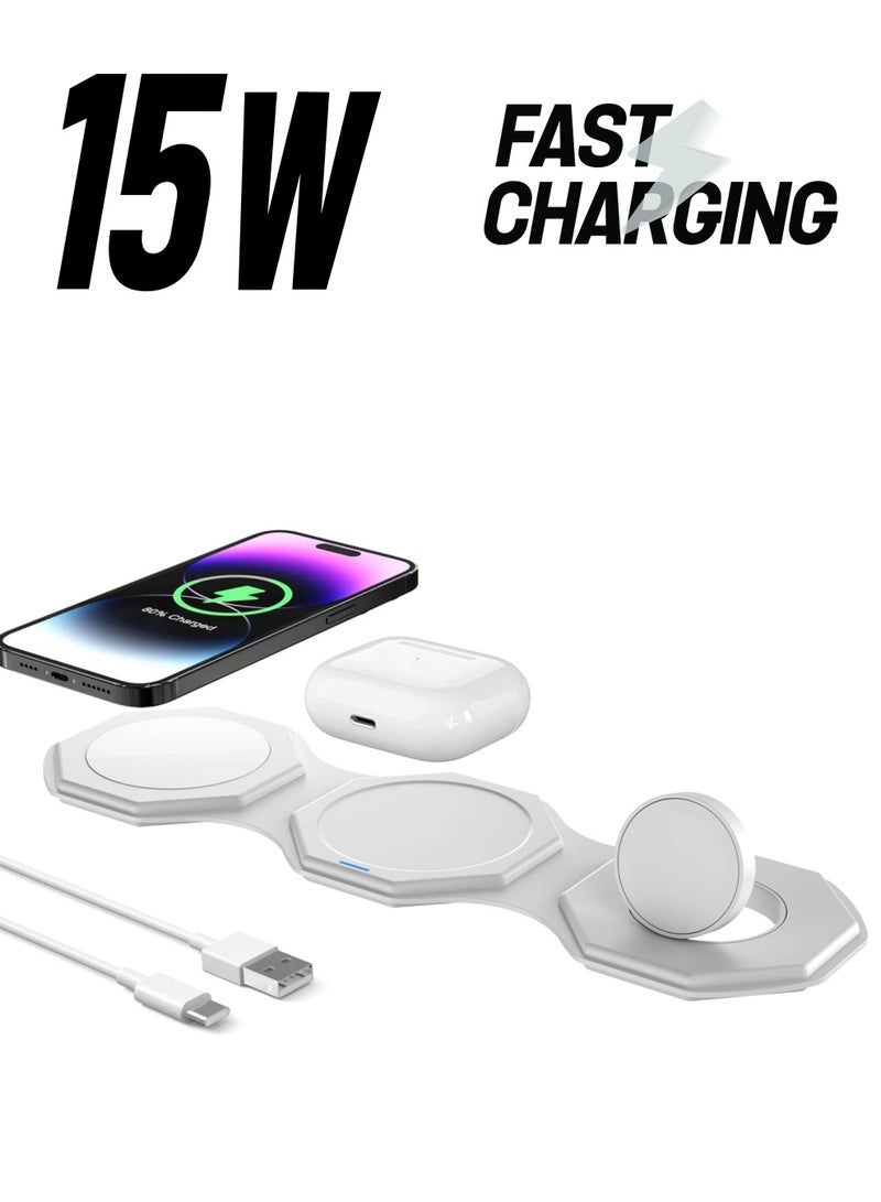 SYOSI Foldable Wireless Charger, 3-in-1 Charging Station for Multiple Devices, Fast Travel Charger Stand for Apple Watch, iPhone, and Air Pods  - Image 1