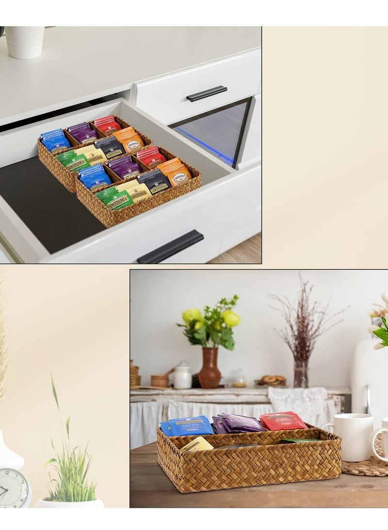 Excefore Tea Bag Tray, Coffee Station Organizer - Brown | Tea Bag, Sugar Packet, and Coffee Pod Storage | Kitchen Coffee Bar Divided Basket | Drawer, Shelf, Countertop Holder - Image 4