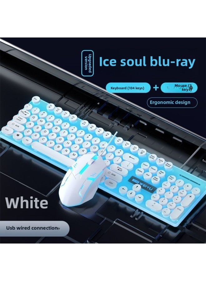 19.9 Wired Keyboard Punk Suspension Key Backlit Mouse Suit Usb Desktop Laptop-Colour:Ice Blue Legend-white Keycap 【keyboard + Mouse】-only 49 Pieces Left In Active Stock