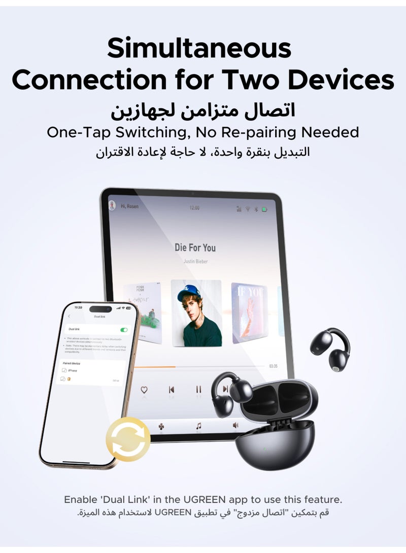 يو جرين ClipBuds، سماعات أذن لاسلكية مفتوحة مع 4 ميكروفونات لمكالمات واضحة، سماعات أذن بقطر 12 مم، سماعات بلوتوث 6.0، تحكم عبر التطبيق واللمس، خفيفة الوزن، IPX5 لللياقة البدنية، 30 ساعة من وقت التشغيل، iOS وأندرويد - Image 3