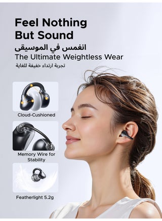 ClipBuds, Open-ear Wireless Headphones with 4 Mic Clear Call 12mm Diaphragm Earbuds Clip on Earphones Bluetooth 6.0, App&Touch Control, Lightweight, IPX5 for Fitness, 30H Playtime, iOS&Android black - view 4