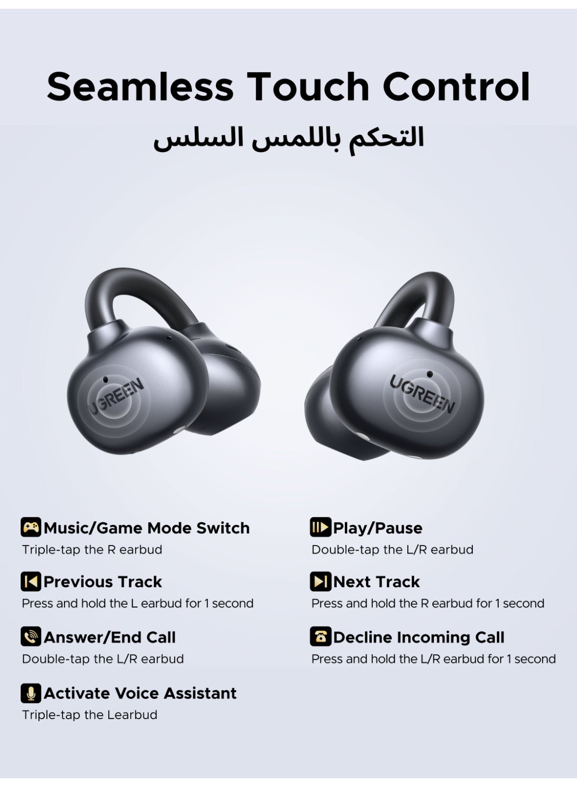 Ugreen Clipbuds Bluetooth 6.0 Open-Ear Wireless Headphones - Black