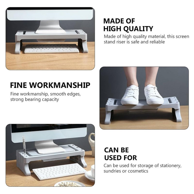 Gray Monitor Stand with Organizer Drawer Laptop Rack and Storage Shelf for Desktop Office Use - Image 4