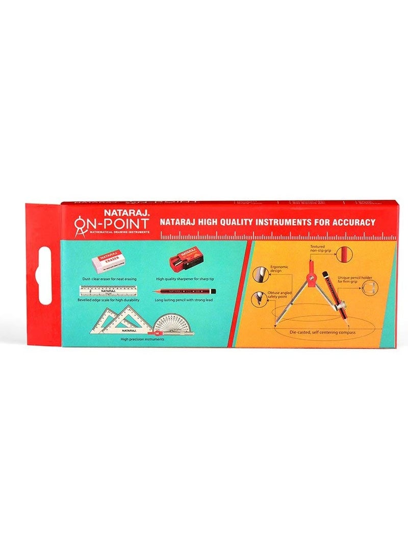 NATARAJ - Nataraj On-point Geometry Box, Pencil, Sharpener, Erase, Swing Arm Protractor, Divider, Set Squares, Ruler, Compasses and Protractor, Smooth & Rounded Edge, Child-safe, Set of 9 Instruments - Image 1