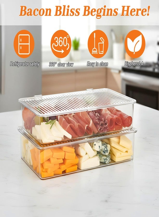 PercyEffie 2 Pack Bacon Container For Refrigerator, Clear Plastic Storage Bin with Lid,Refrigerator Fridge Storage Organizer Storage Box for Coffee, Bathroom, kitchen, Snack, Beauty - Image 4
