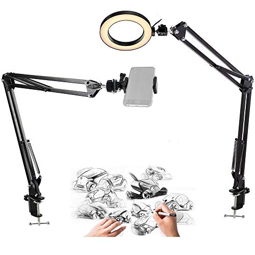 AceTaken Phone Ring Light, 8'' Ring Light with 2 Suspension Arm Stand Compatible with iPhone 15 14 13 12 11 XR X XS Cell Phone for Baking,Craft,Calligraphy,Drawing,Online Lesson,Video Recording - Image 1