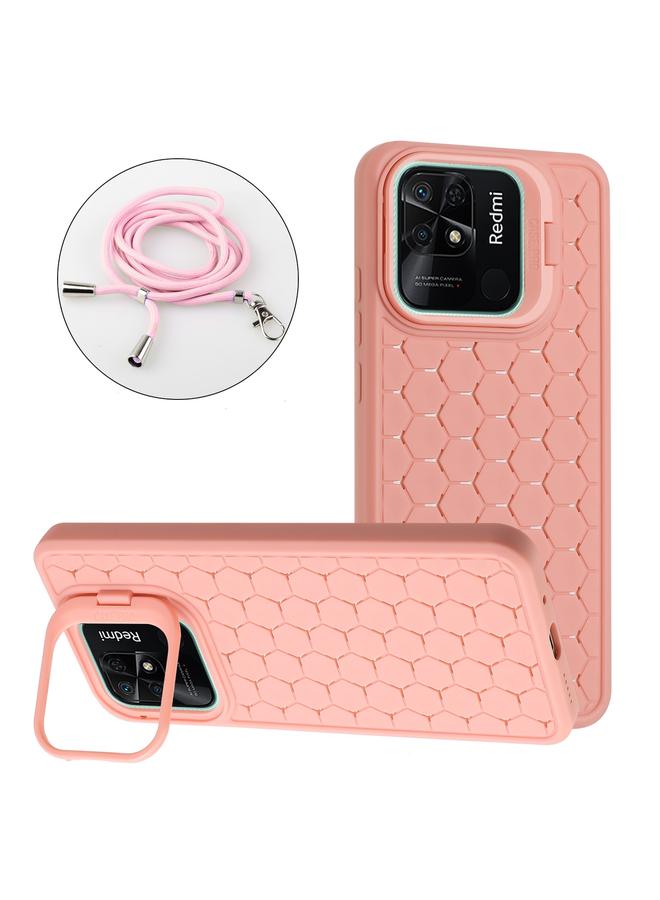The Bros Case For Xiaomi Redmi 10C Honeycomb Radiating Holder TPU Phone Case with Lanyard