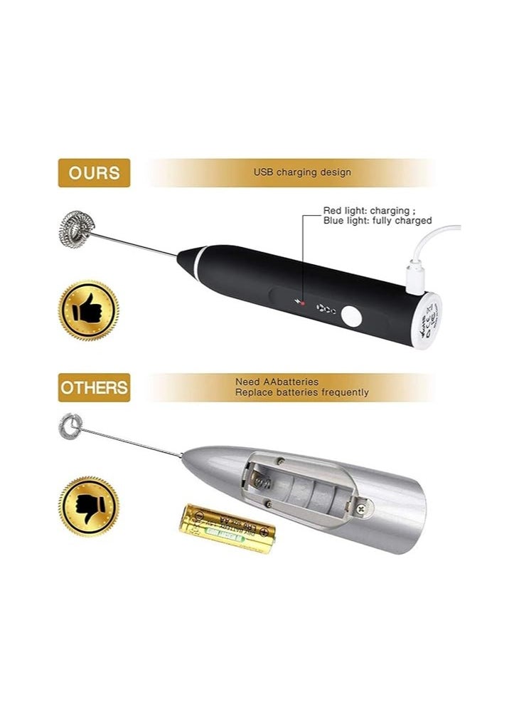Generic - Milk frother rechargeable handheld 3-speed adjustable for latte coffee cappuccino with extra egg mixer - Image 1