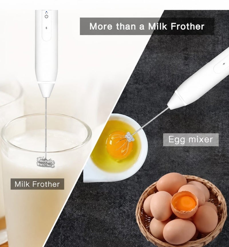 Milk frother rechargeable handheld 3-speed adjustable for latte coffee cappuccino with extra egg mixer - Image 2