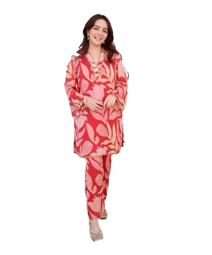 LookMark Women's Cotton Blend Kurta and Pant - Suitable for Every Indian Occasion (AZ-LM-OG-KS2191-L) Red - Image 1