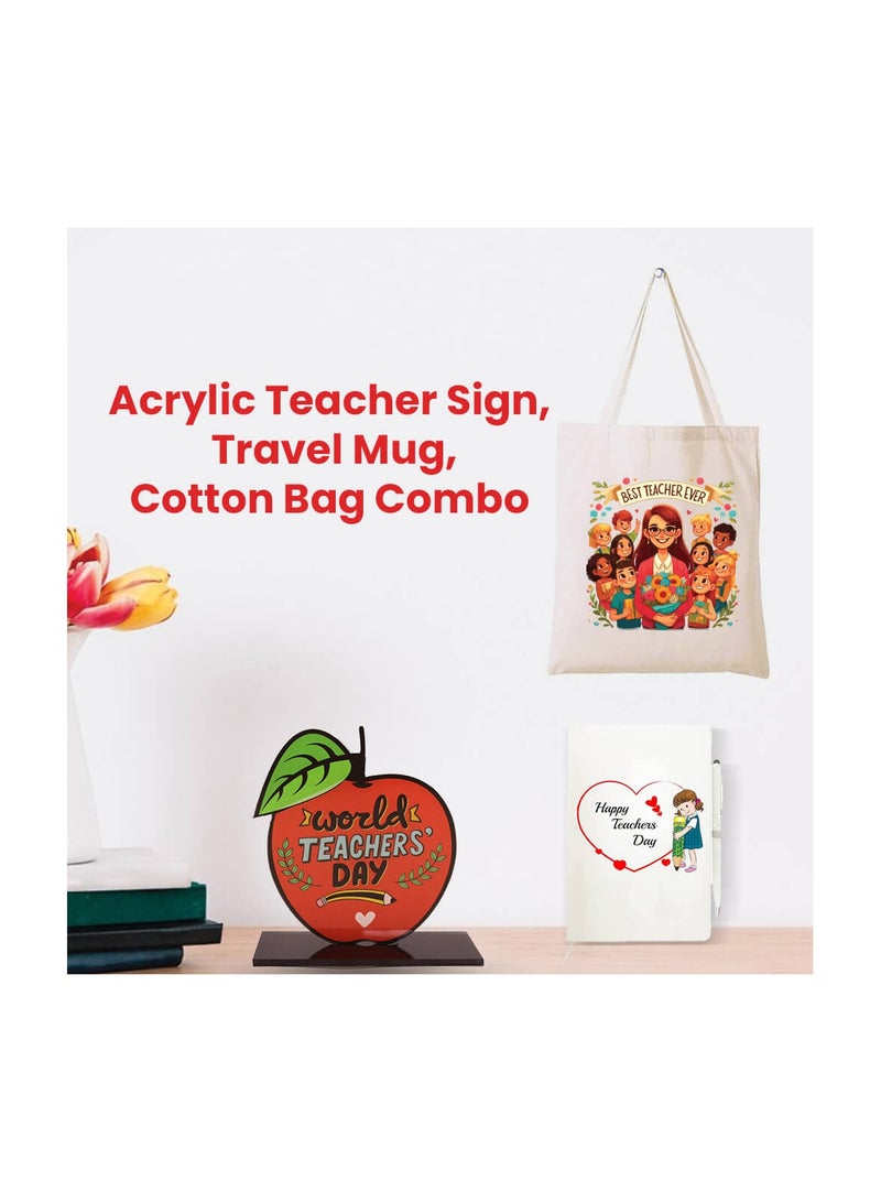 PRINTSHOP4ME Teachers Appreciation Combo Set-Teachers Day Gift Acrylic And Cotton Tote Bag Reusable Eco Friendly And Gift Bag-Gift For Teachers,Educators,And Mentors - Image 2